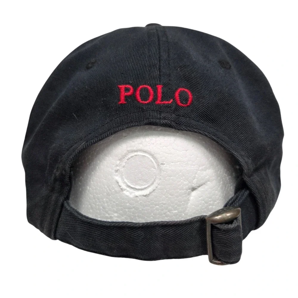 Polo Ralph Lauren Strap‎ Back Baseball Cap Black Red Pony Logo Cotton Dad Hat
